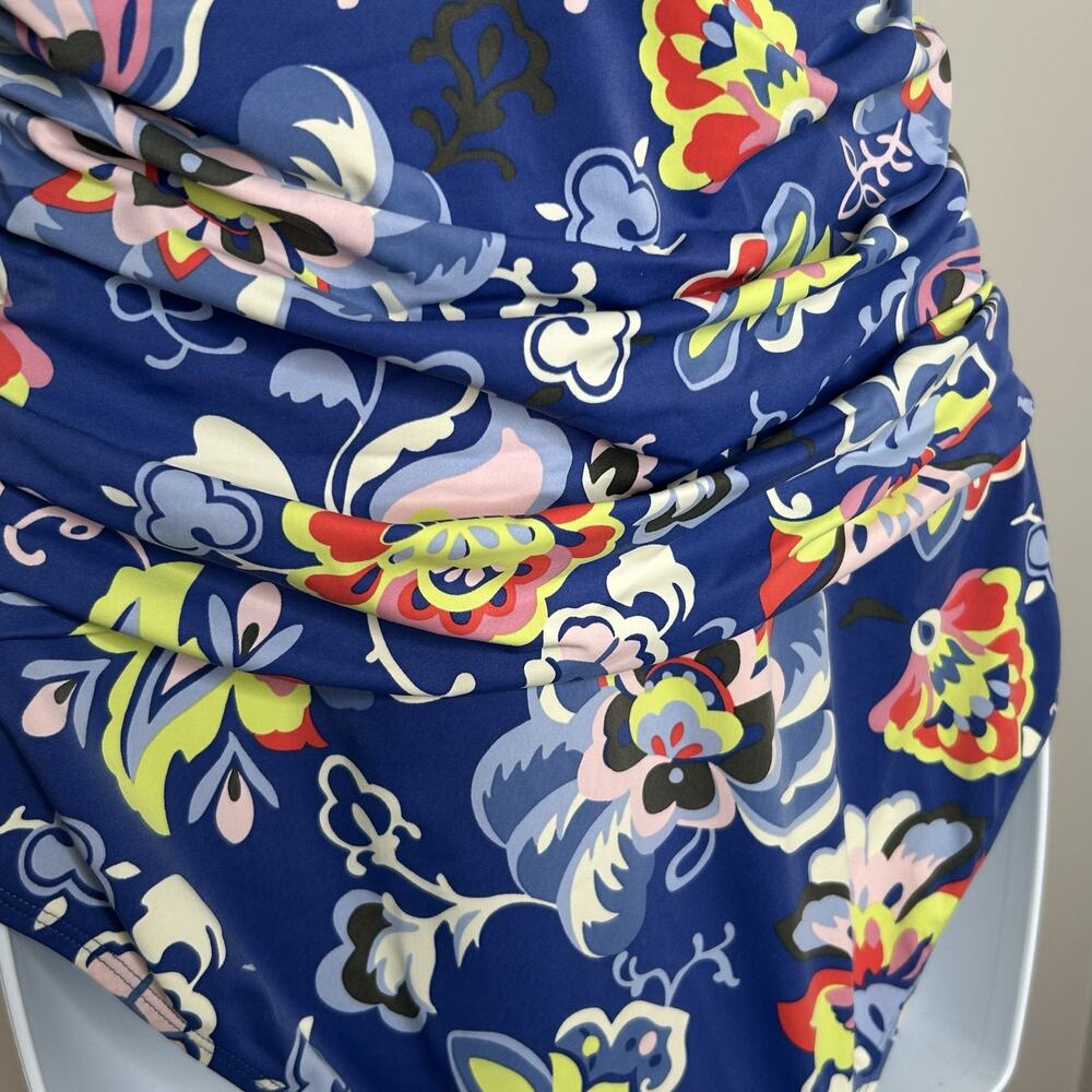 Boden One-Piece Swimsuit Size 10 Blue Floral Halter Ruched Sides - Picture 4 of 9